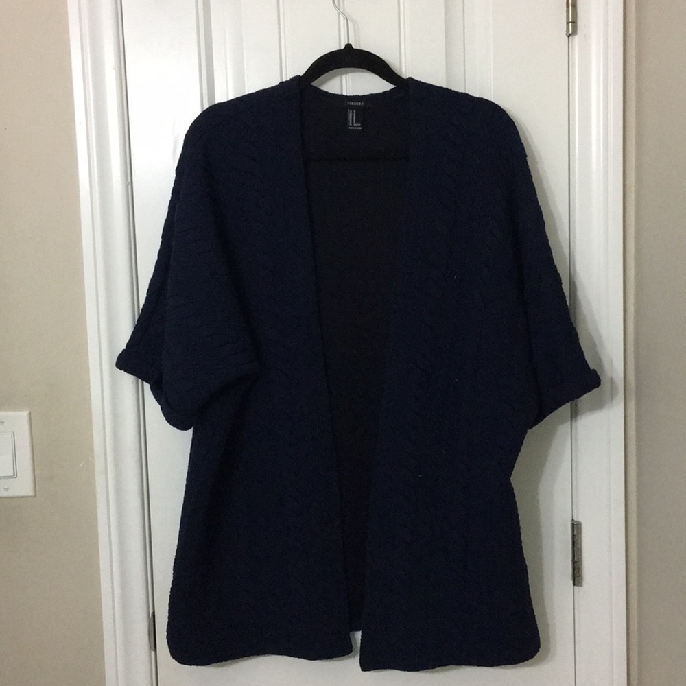 Forever 21 Navy Short Sleeve Cardigan